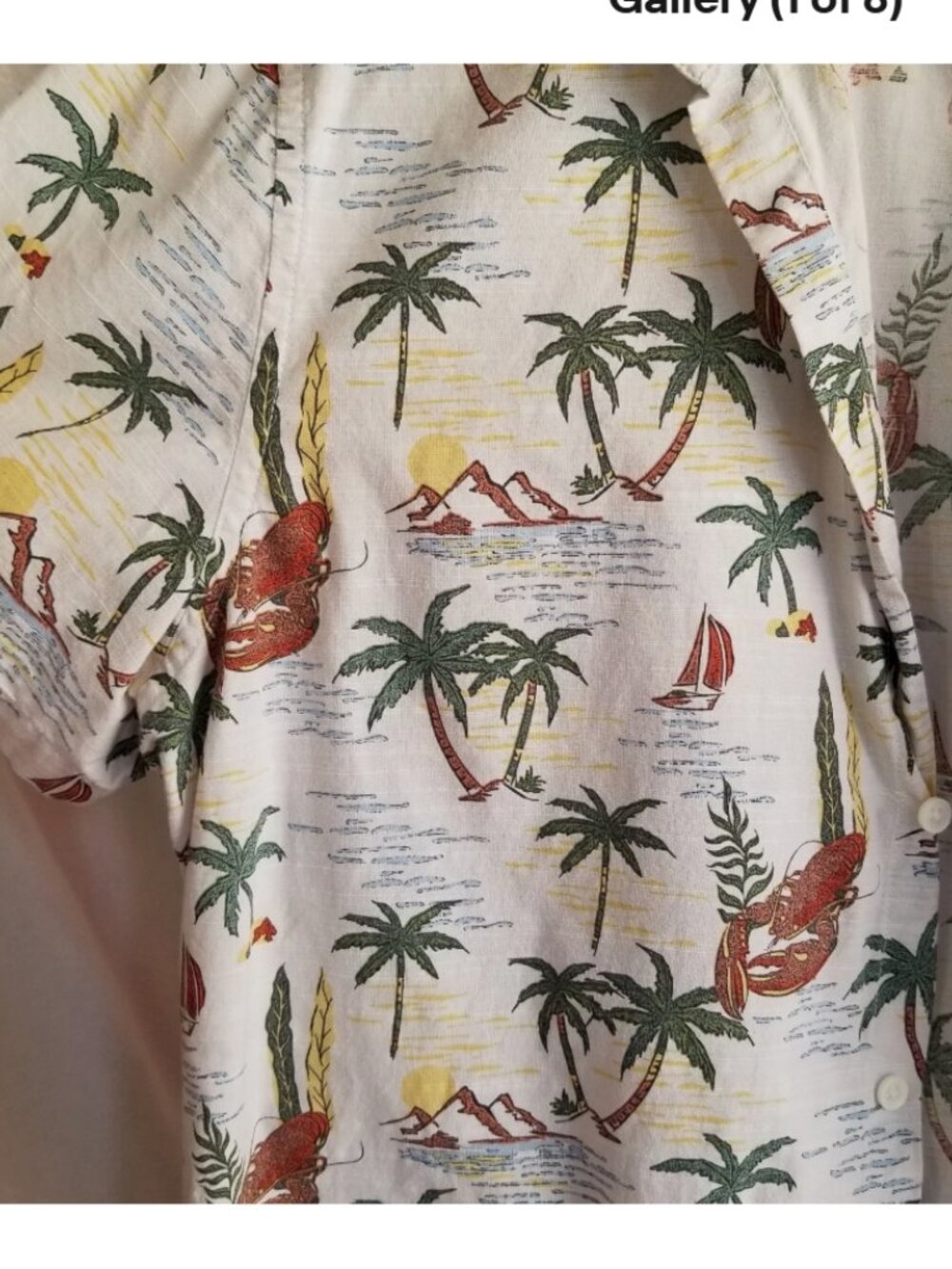 Short Sleeve Button Up Shirt Mens XL Lobster Palm Tree Print Cotton Vacation - Picture 8 of 8